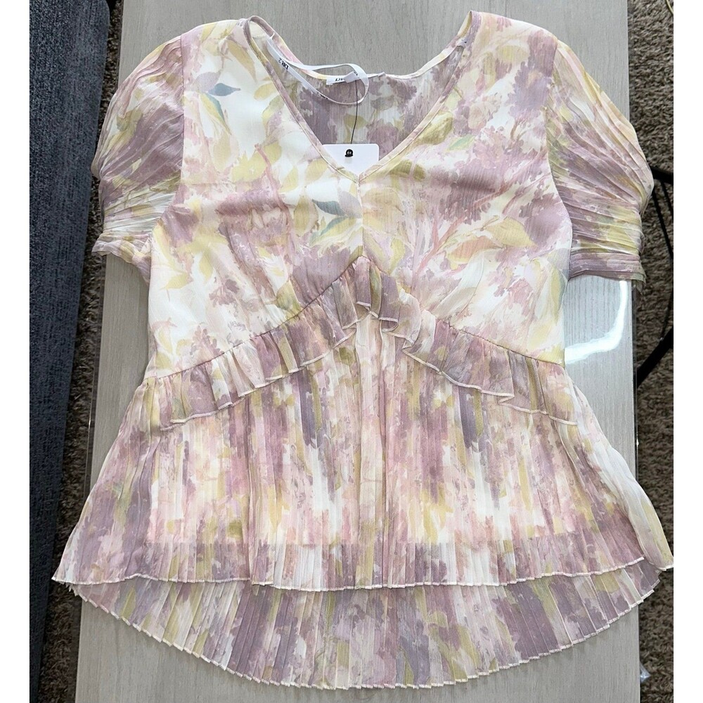 DR2 Women's Small Floral Long Sleeve  Sheer Blouse Top